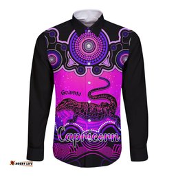 Personalised Australia Capricorn Goanna Zodiac Long Sleeve Button Shirt Auz Astrology Aboriginal - Magenta