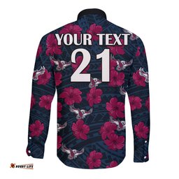 Custom Text And Number Sea Eagles Rugby Long Sleeve Button Shirt Polynesian Style With Hibiscus