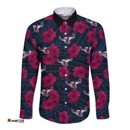 Custom Text And Number Sea Eagles Rugby Long Sleeve Button Shirt Polynesian Style With Hibiscus