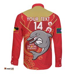 Custom NRL Dolphins NAIDOC Week Long Sleeve Button Shirt Keep The Fire Burning Indigenous Art