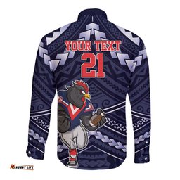 Custom Roosters Rugby Polynesian Tribal Long Sleeve Button Shirt