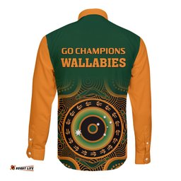 Wallabies Rugby Long Sleeve Button Shirt Aussie Go Champions Indigenous Green