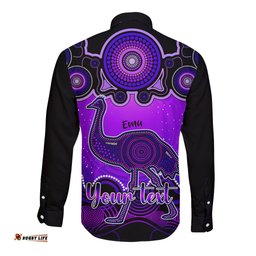 Personalised Australia Aquarius Emu Zodiac Long Sleeve Button Shirt Auz Astrology Aboriginal Purple