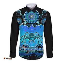 Personalised Australia Scorpio Tarantulas Spider Zodiac Long Sleeve Button Shirt Auz Astrology Aboriginal - Aqua