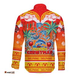 Dolphins Christmas Long Sleeve Button Shirt Merry Xmas NRL Australia Rugby