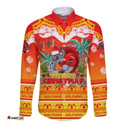 Dolphins Christmas Long Sleeve Button Shirt Merry Xmas NRL Australia Rugby