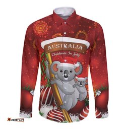 Australia Koala Long Sleeve Button Shirt Christmas In July Red