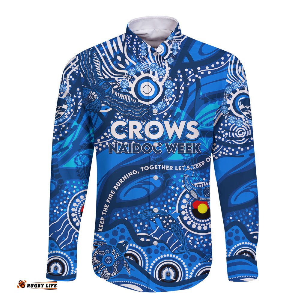Custom NAIDOC Week 2024 Cats Long Sleeve Button Shirt Aboriginal Animals Keep The Fire Burning