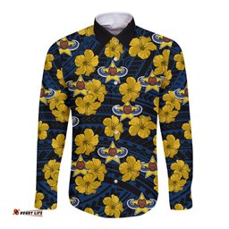 Cowboys Rugby Long Sleeve Button Shirt Polynesian Style With Hibiscus