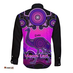 Personalised Australia Aquarius Emu Zodiac Long Sleeve Button Shirt Auz Astrology Aboriginal - Magenta