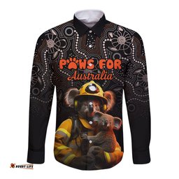 Personalised Paws For Australia Long Sleeve Button Shirt Bushfire Awareness Indigenous Aboriginal