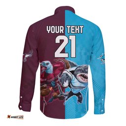 Custom Sea Eagles And Sharks Rugby Long Sleeve Button Shirt Sporty Style