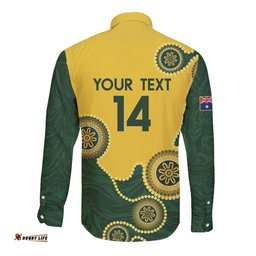 Custom Australia Boomers Long Sleeve Button Shirt Aboriginal With Marble Pattern - Yellow