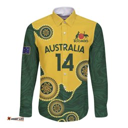 Custom Australia Boomers Long Sleeve Button Shirt Aboriginal With Marble Pattern - Yellow