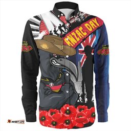 Adelaide Crows Long Sleeve Button Shirt Anzac Day Honor United In Spirit