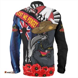 Adelaide Crows Long Sleeve Button Shirt Anzac Day Honor United In Spirit