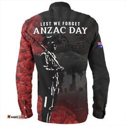 Australia Long Sleeve Button Shirt Anzac Day Lest We Forget Soldier Stencil Art