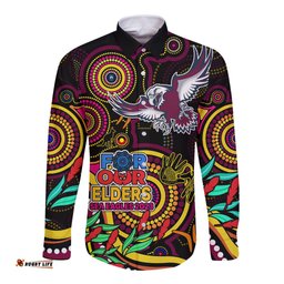 Custom Sea Eagles Rugby Aboriginal Art Long Sleeve Button Shirt NAIDOC Indigenous Tribal