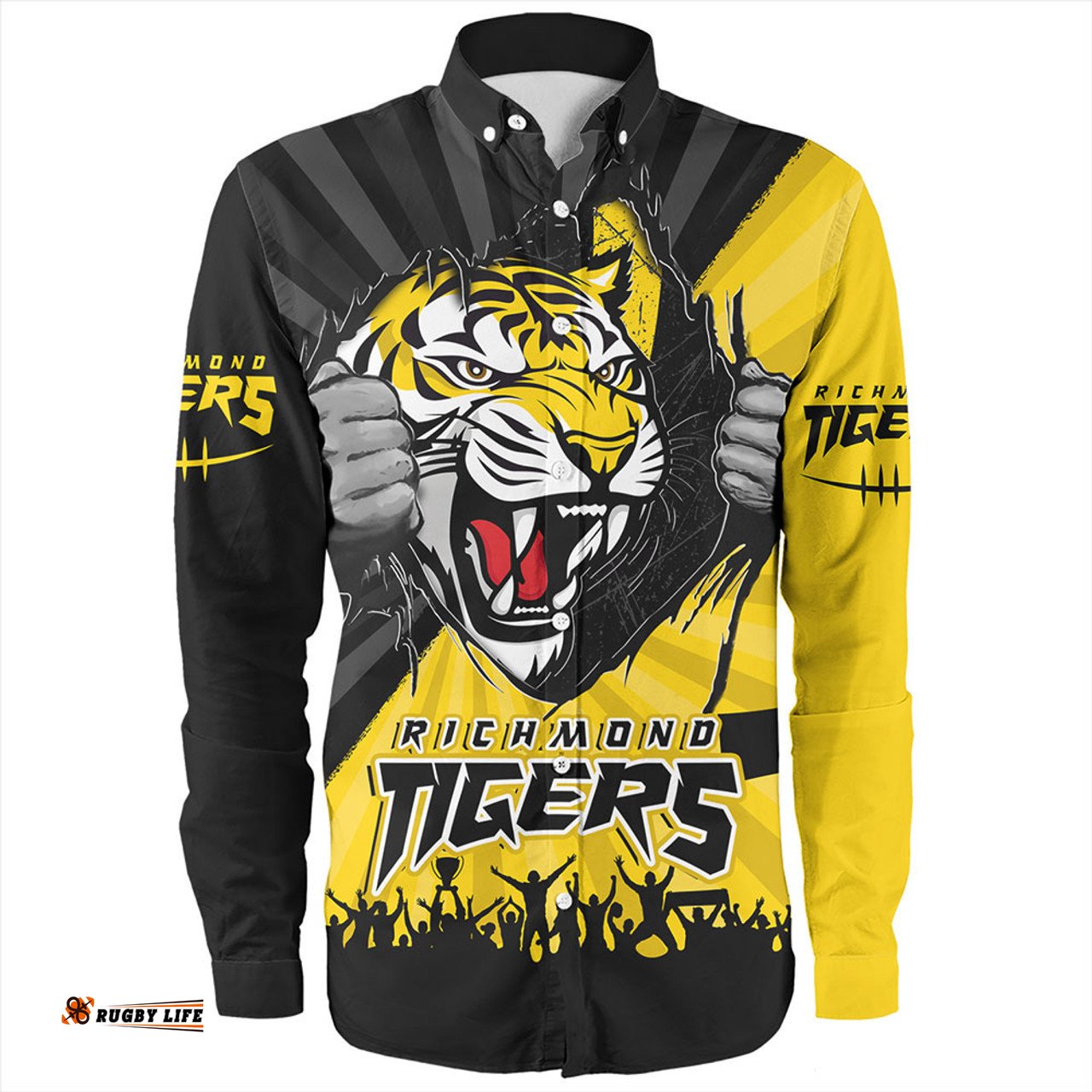 Richmond Long Sleeve Button Shirt Breaking Through Fan Design