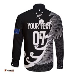 Personalised New Zealand Rugby Long Sleeve Button Shirt Aotearoa Silver Fern Koru Maori Style
