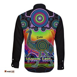 Personalised Australia Aquarius Emu Zodiac Long Sleeve Button Shirt Auz Astrology Aboriginal - Rainbow
