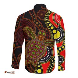 Aboriginal Turtle Long Sleeve Button Shirt Red Style