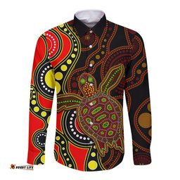 Aboriginal Turtle Long Sleeve Button Shirt Red Style