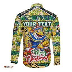 Custom Eels Rugby Merry Christmas Long Sleeve Button Shirt Indigenous Australian Art