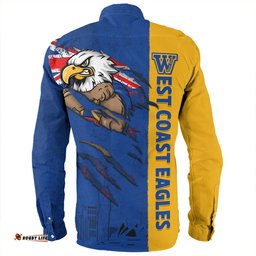 West Coast Eagles Long Sleeve Button Shirt Burning Passion Of Power Scratch Style