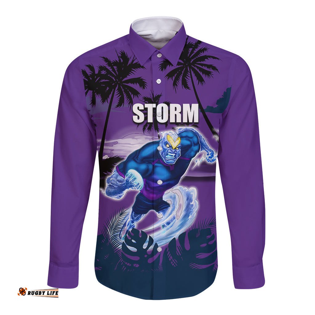 NRL Storm Long Sleeve Button Shirt Summer Vibe Style