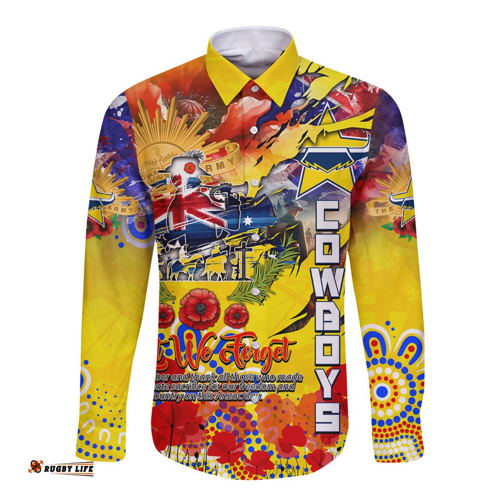 Personalised Australia Rugby Cowboys ANZAC Long Sleeve Button Shirt North Queensland Scratch Style