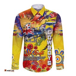 Personalised Australia Rugby Cowboys ANZAC Long Sleeve Button Shirt North Queensland Scratch Style