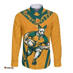 Custom Australia Rugby Long Sleeve Button Shirt Wallabies Mascots Sporty Version