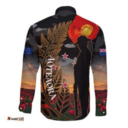 New Zealand ANZAC Day Long Sleeve Button Shirt Lest We Forget Silver Fern With Camouflage