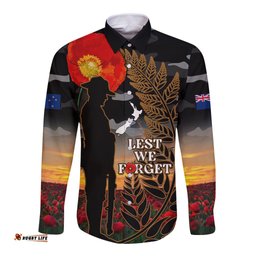 New Zealand ANZAC Day Long Sleeve Button Shirt Lest We Forget Silver Fern With Camouflage