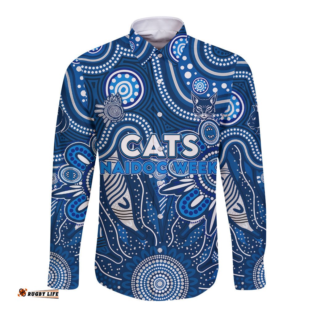 Personalised Cats NAIDOC Week 2024 Long Sleeve Button Shirt Aussie Aboriginal Art
