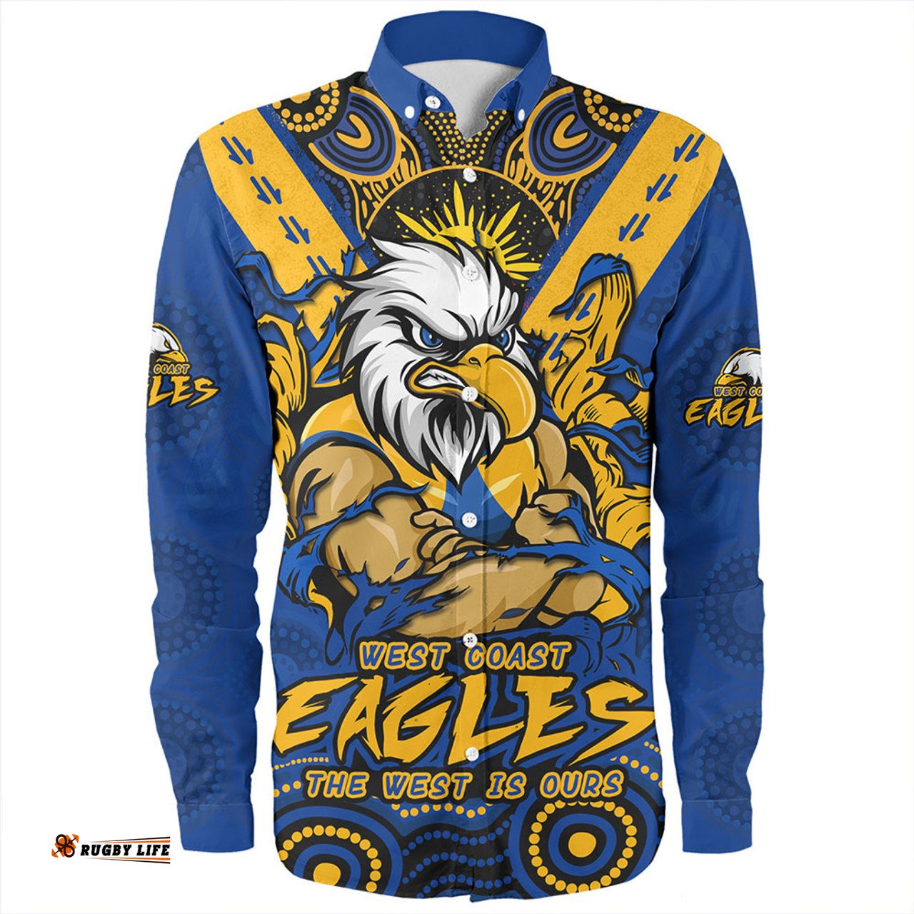 West Coast Eagles Long Sleeve Button Shirt Ripped Legacy of the Game