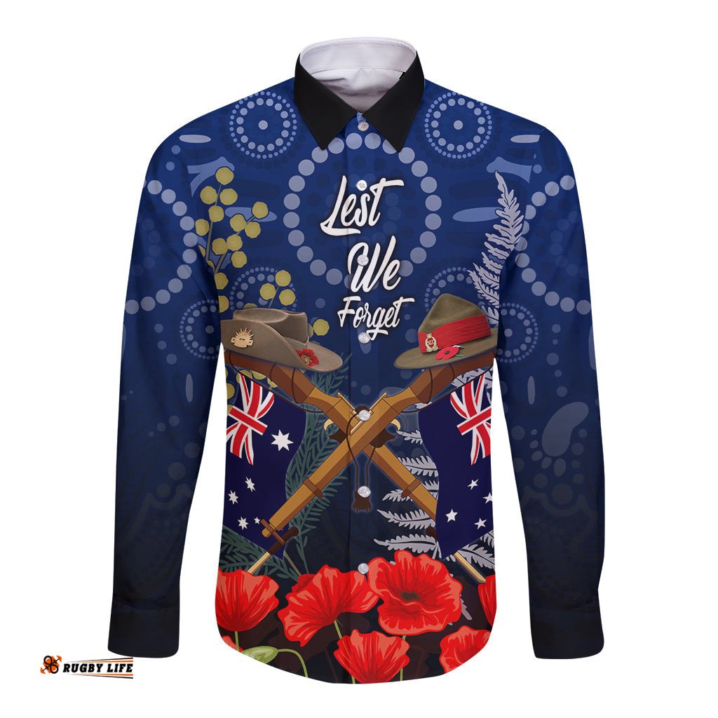 Anzac Long Sleeve Button Shirt Australia Aboriginal Mix New Zealand Slouch Hats