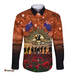 The Rising Sun Badge ANZAC Long Sleeve Button Shirt Last Post Field of Poppy Starry Night Style