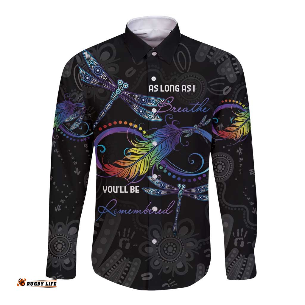 Personalised Australia Indigenous Memorial Long Sleeve Button Shirt As Long As I Breathe You'll Be Remembered