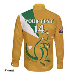 Custom Australia Rugby Long Sleeve Button Shirt 2024 Wallabies Grunge Style