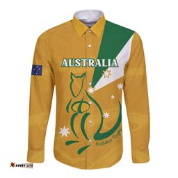 Custom Australia Rugby Long Sleeve Button Shirt 2024 Wallabies Grunge Style