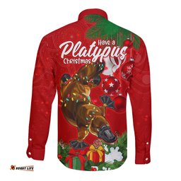 Platypus Lover Long Sleeve Button Shirt Australia Merry Christmas Aboriginal