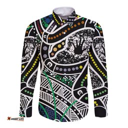 Aboriginal Lizzard Pattern Dot Art Long Sleeve Button Shirt TS04