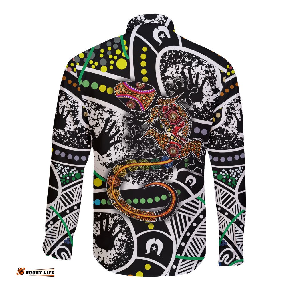Aboriginal Lizzard Pattern Dot Art Long Sleeve Button Shirt TS04