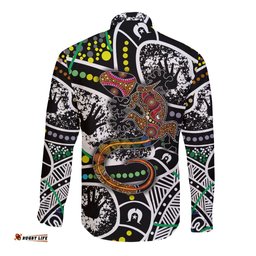 Aboriginal Lizzard Pattern Dot Art Long Sleeve Button Shirt TS04