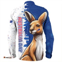 Australia Long Sleeve Button Shirt Australia Day Spirit Kangaroo Design