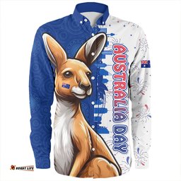Australia Long Sleeve Button Shirt Australia Day Spirit Kangaroo Design