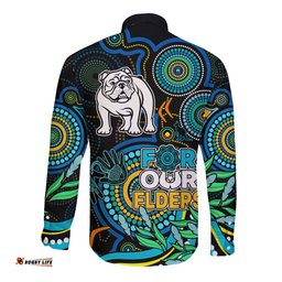 Bulldogs Rugby Aboriginal Art Long Sleeve Button Shirt NAIDOC Indigenous Tribal