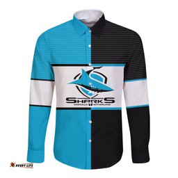 Custom Text And Number NRL Sharks Long Sleeve Button Shirt Mix Jersey